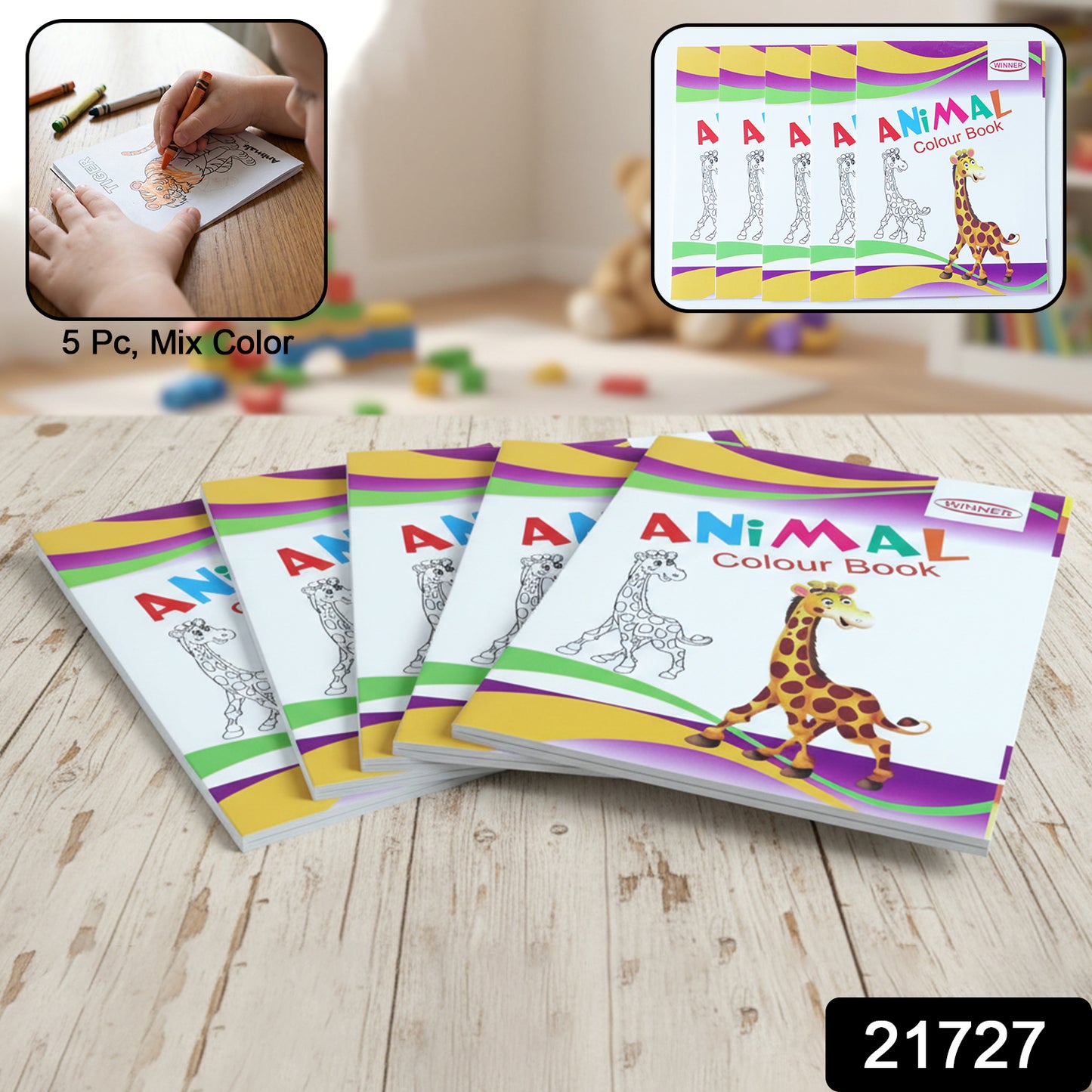Wukusy kids animal theme colouring book set with five mix color books featuring fun animal illustrations for children.