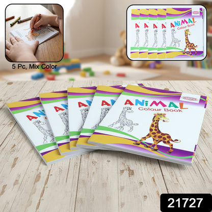 Wukusy kids animal theme colouring book set with five mix color books featuring fun animal illustrations for children.