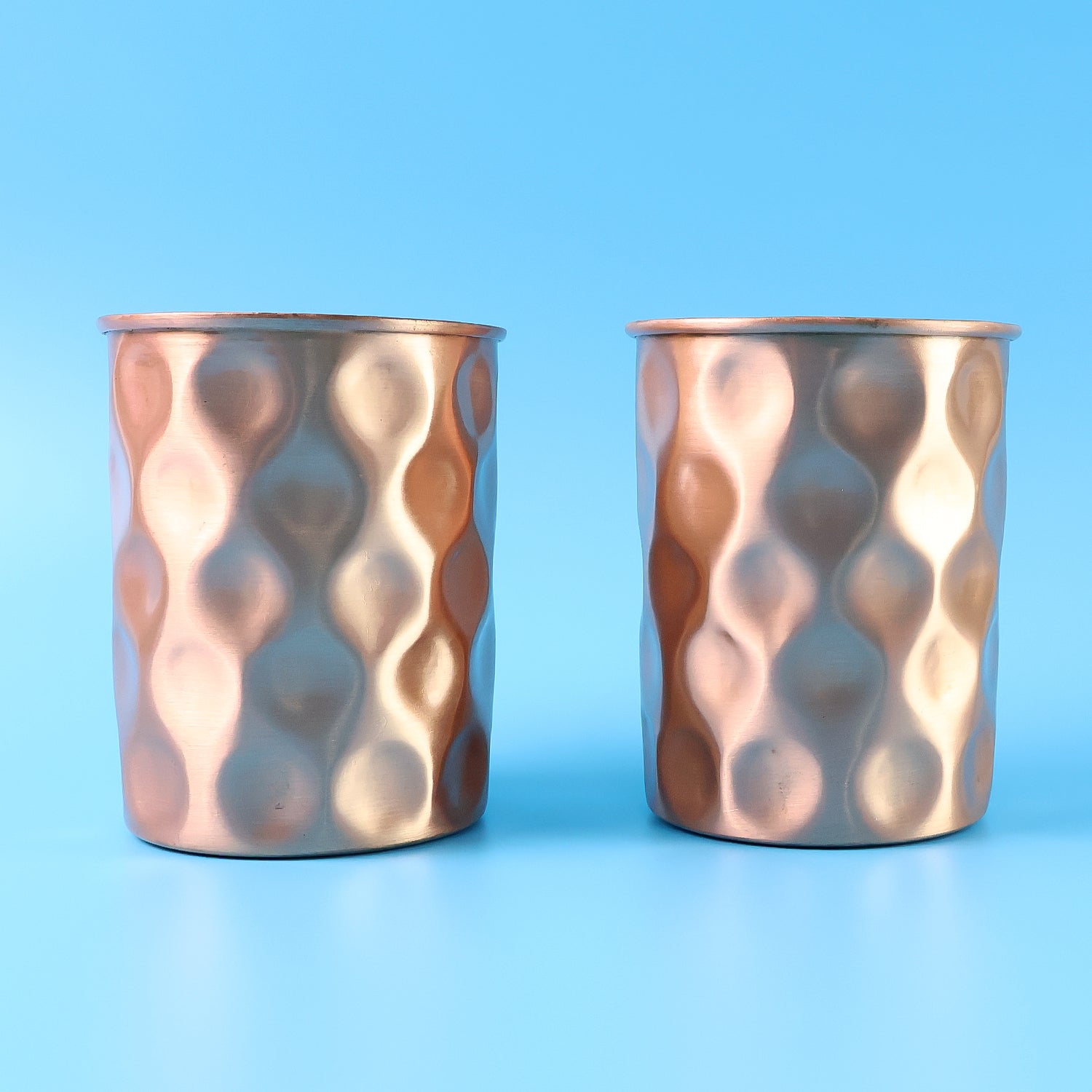 Diamond cut copper water bottle with two glasses and gift box, elegant 3-piece set by Wukusy.