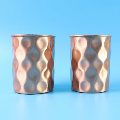 Diamond cut copper water bottle with two glasses and gift box, elegant 3-piece set by Wukusy.