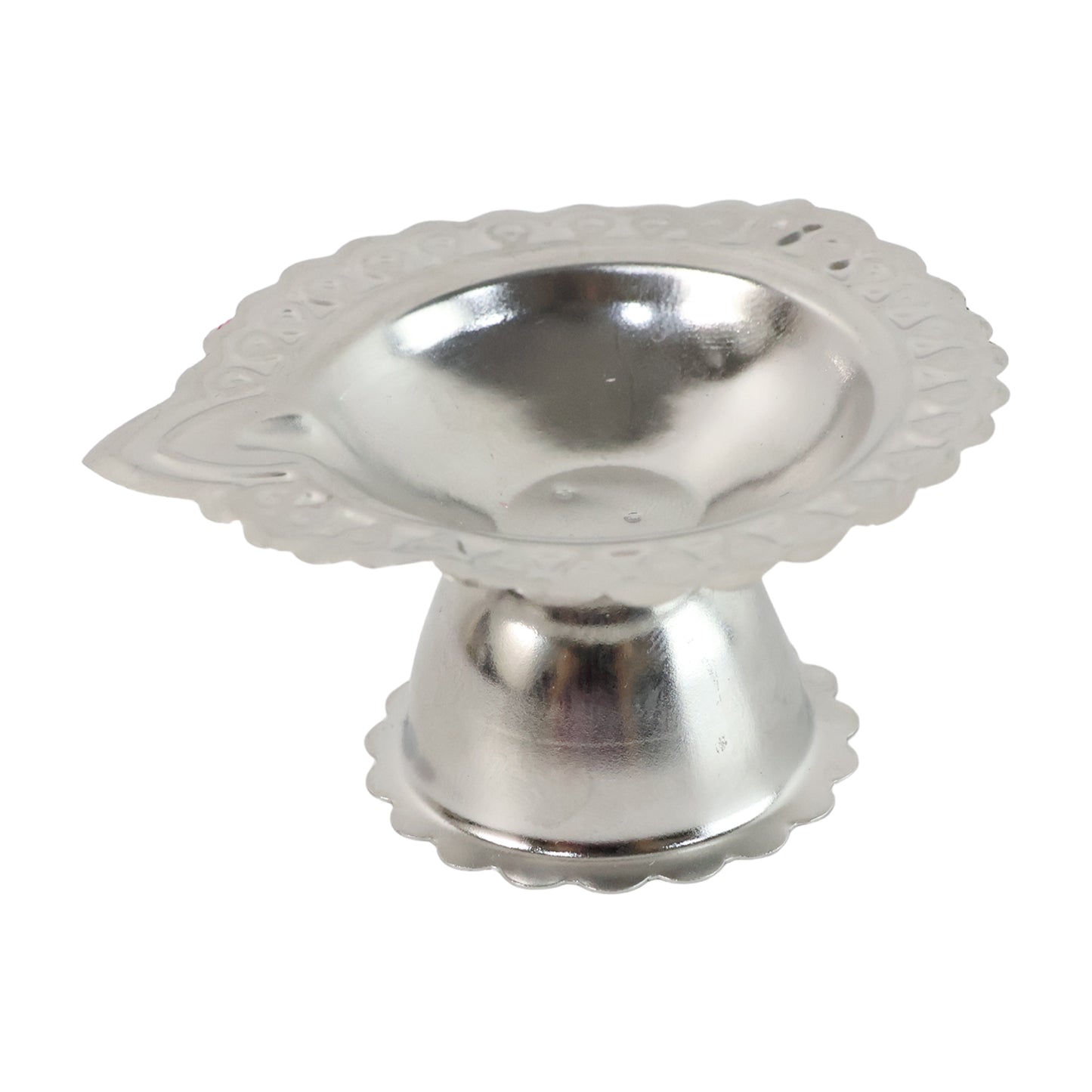Stainless steel traditional Puja diya stand with multiple holders for oil lamps, designed for religious ceremonies and prayer offerings.
