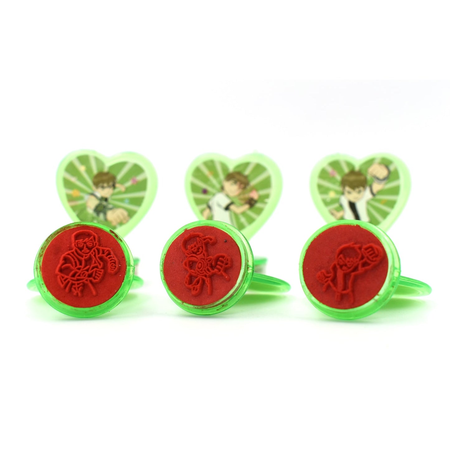 Wukusy 6-piece multicolor cartoon character heart-shaped stamps for kids, ideal for motivation, rewards, and educational gifts.