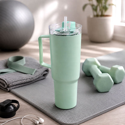 Wukusy Toony Tumbler 1800ml plastic travel sipper with handle, straw, and lid, shown with colorful design and secure lid.