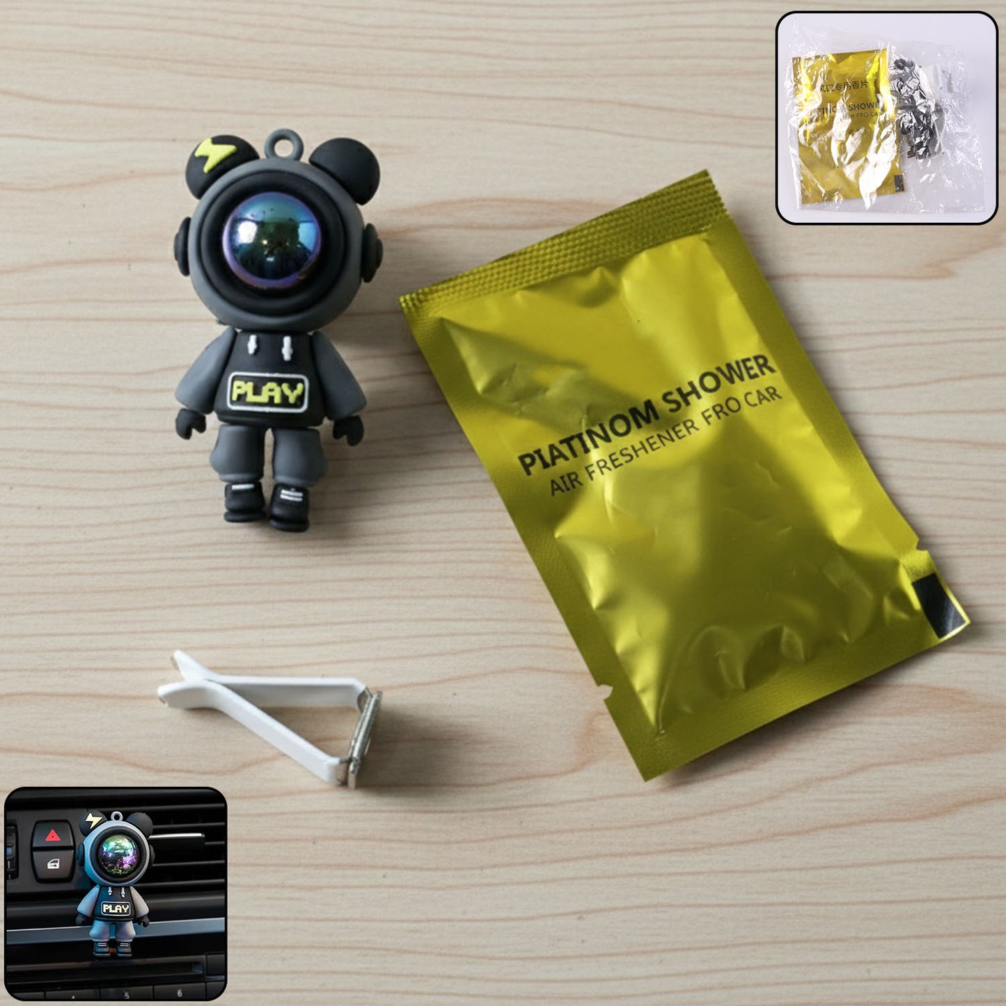 Cute astronaut car air freshener with vent clip from Wukusy, featuring a playful astronaut design for freshening car interiors.
