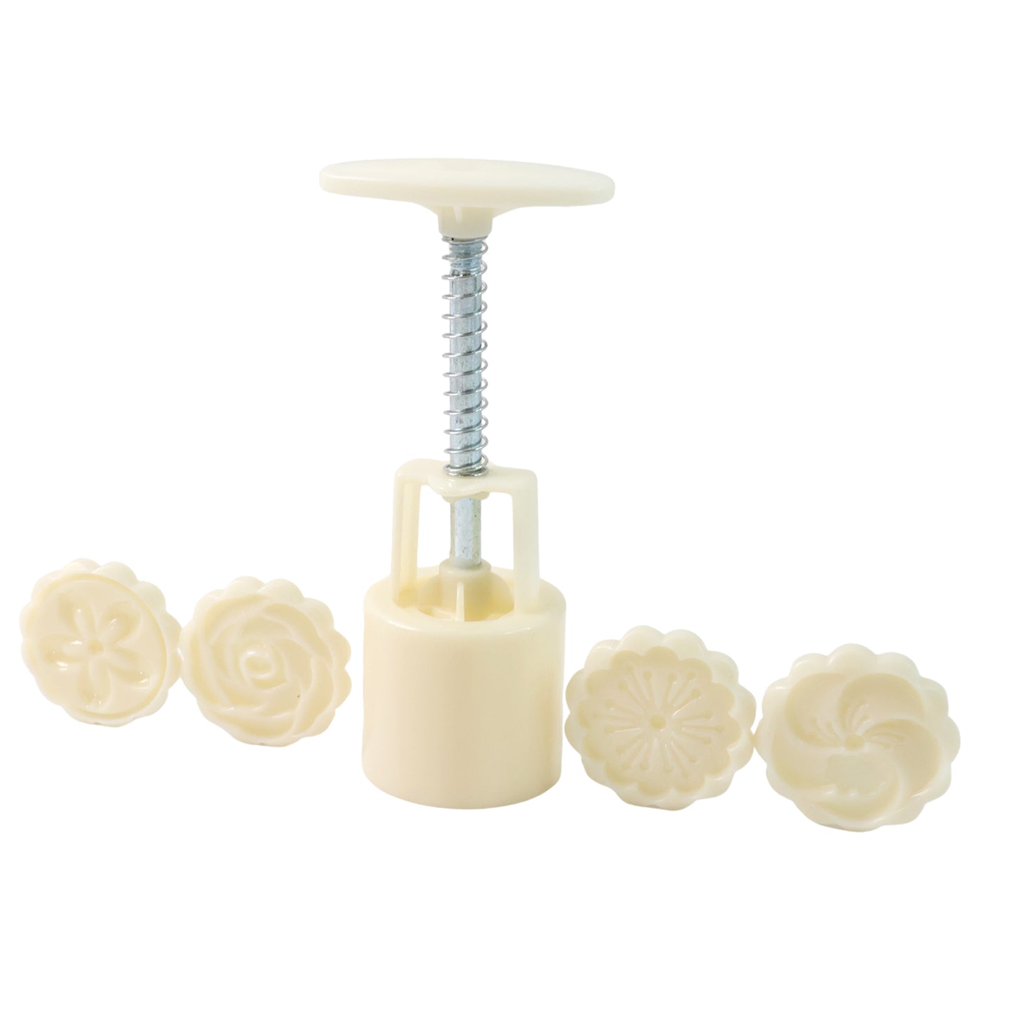 Wukusy Spring Press Cookie and Pastry Mold set for baking, featuring floral-shaped molds for creative home kitchen baking sessions.