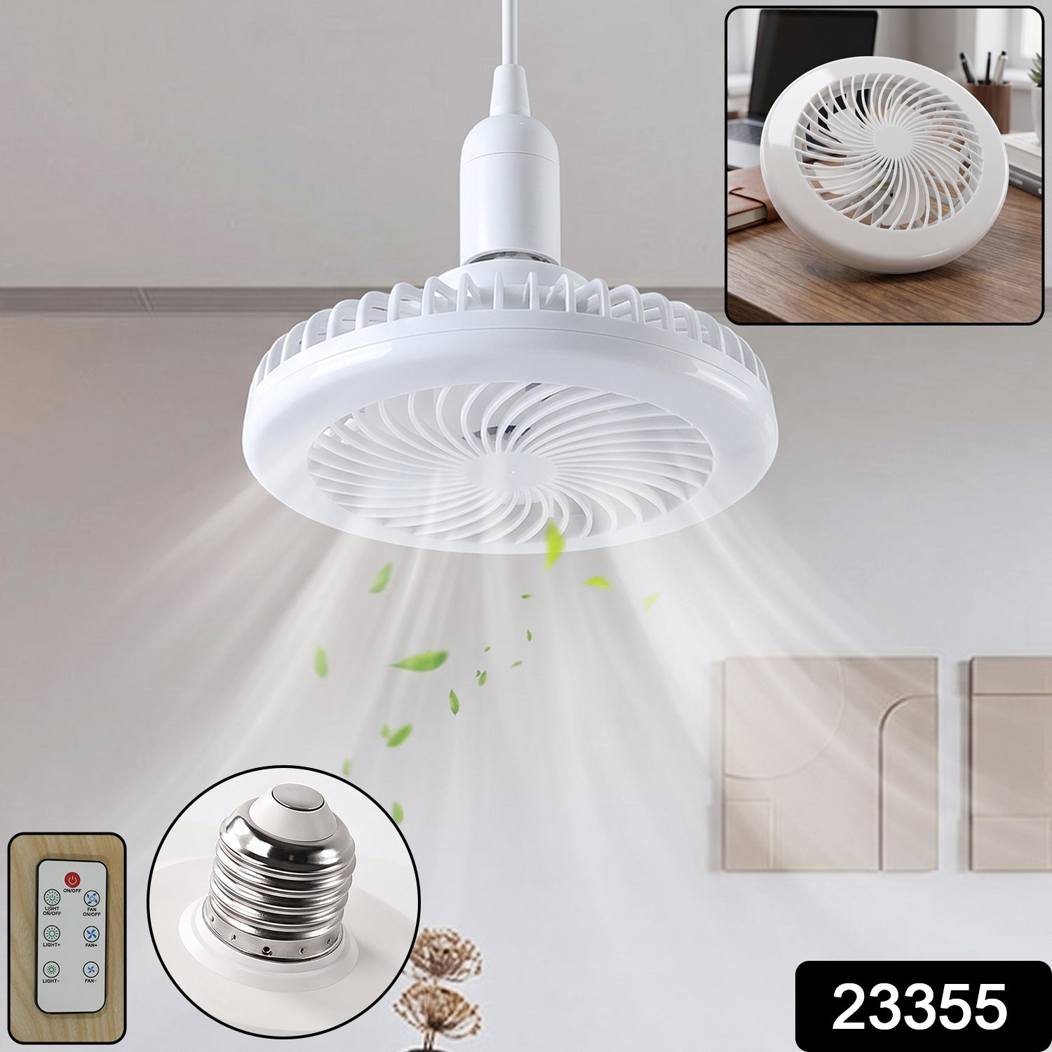 Wukusy remote control ceiling fan with light and E27 socket LED lamp, modern home fan with sleek design and control features