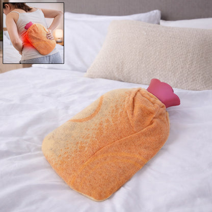 Reusable Wukusy hot water bag with soft fabric cover, flexible and cozy for soothing warmth and pain relief.