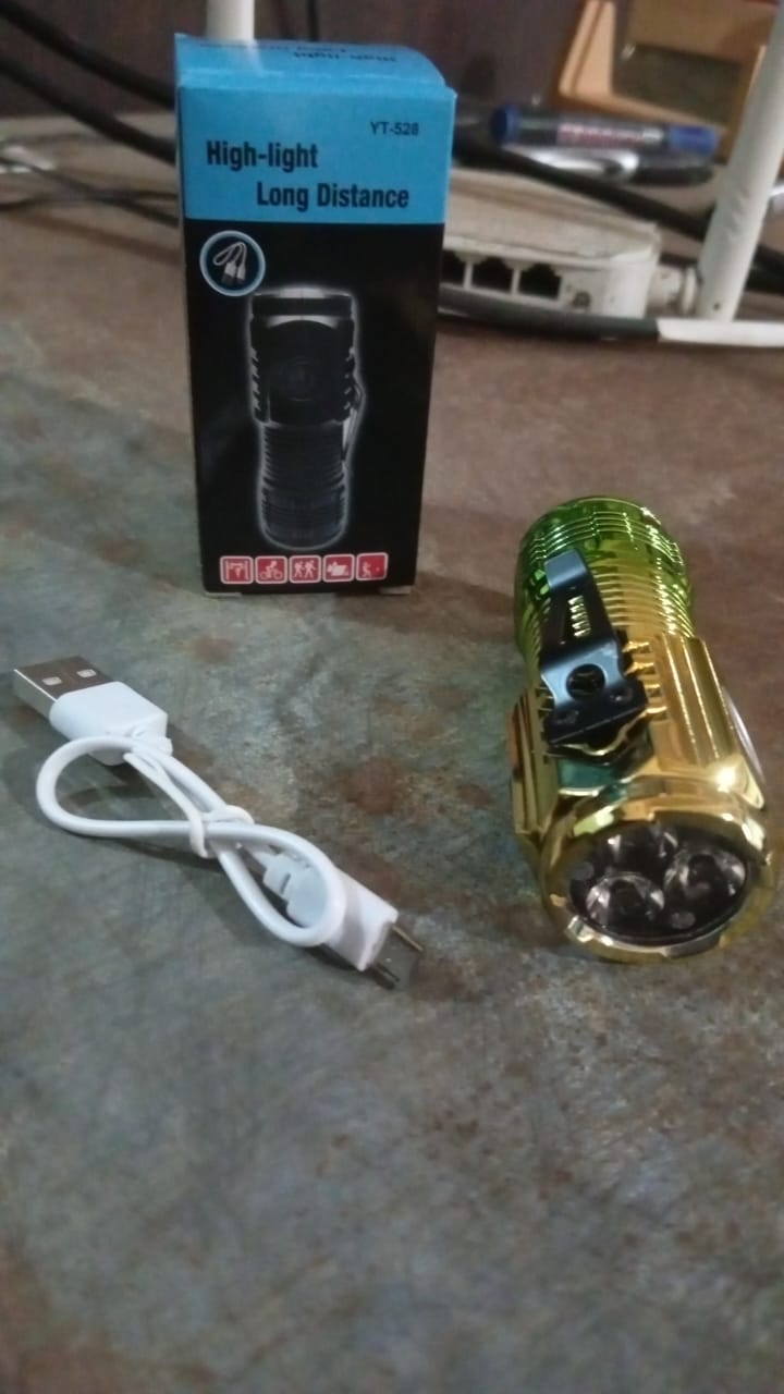 Wukusy USB chargeable mini 3 LED flashlight torch with black body, compact design, and focused beam for portable lighting.