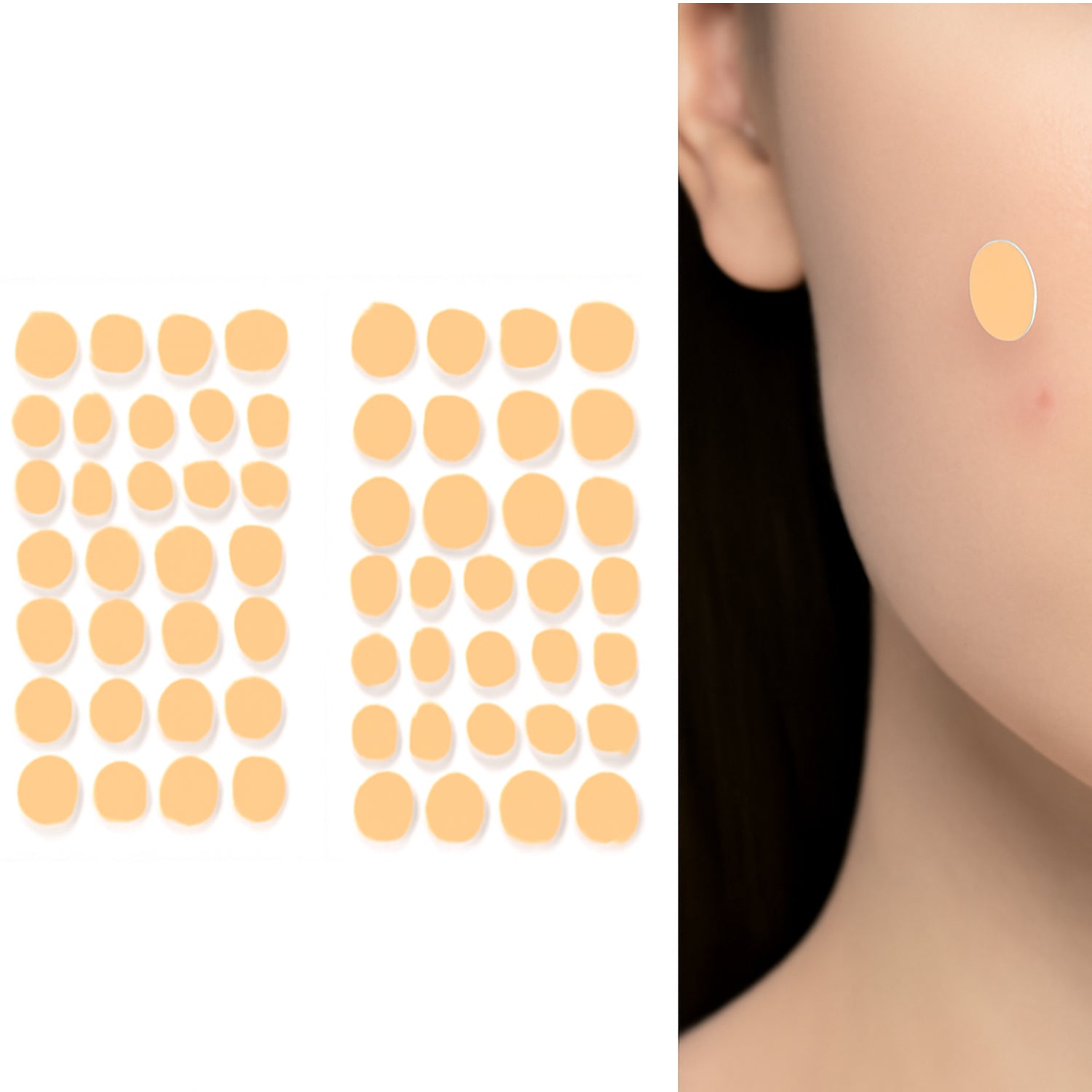 Wukusy pimple patches for face, one sheet set with clear, skin-tone adhesive spots for acne treatment and blemish coverage.