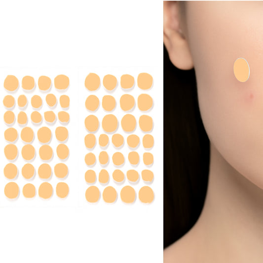 Wukusy pimple patches for face, one sheet set with clear, skin-tone adhesive spots for acne treatment and blemish coverage.