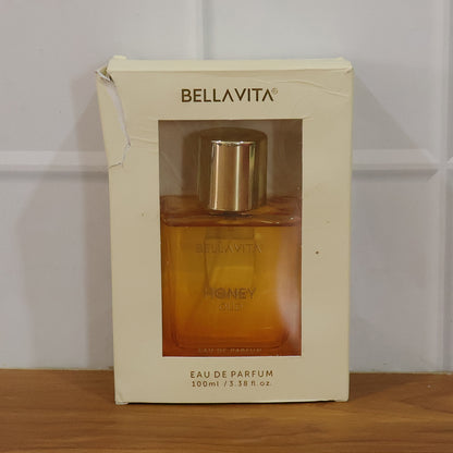 Bellavita Premium Honey Oud perfume by Wukusy, 100ml bottle with elegant packaging and a rich, floral scent.