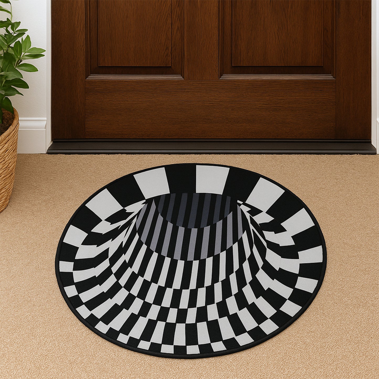 Wukusy 3D space round carpet floor mat, 60 cm non-woven doormat with space-themed design for home improvement.