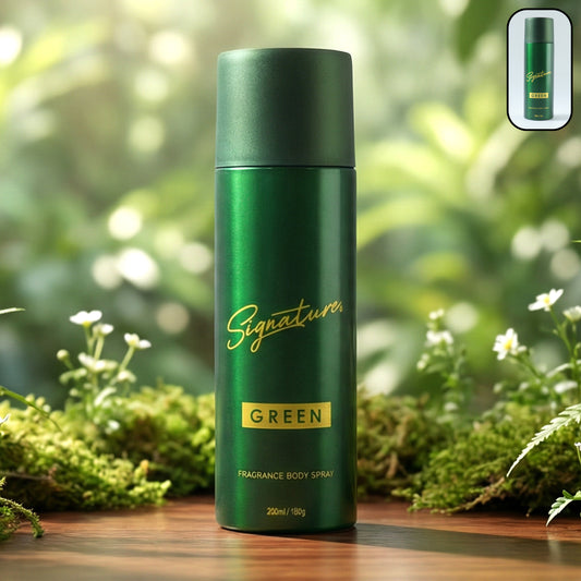 Wukusy Signature Premium Green Fragrance Body Spray 200ml with sleek bottle design and fresh green scent visible in the image