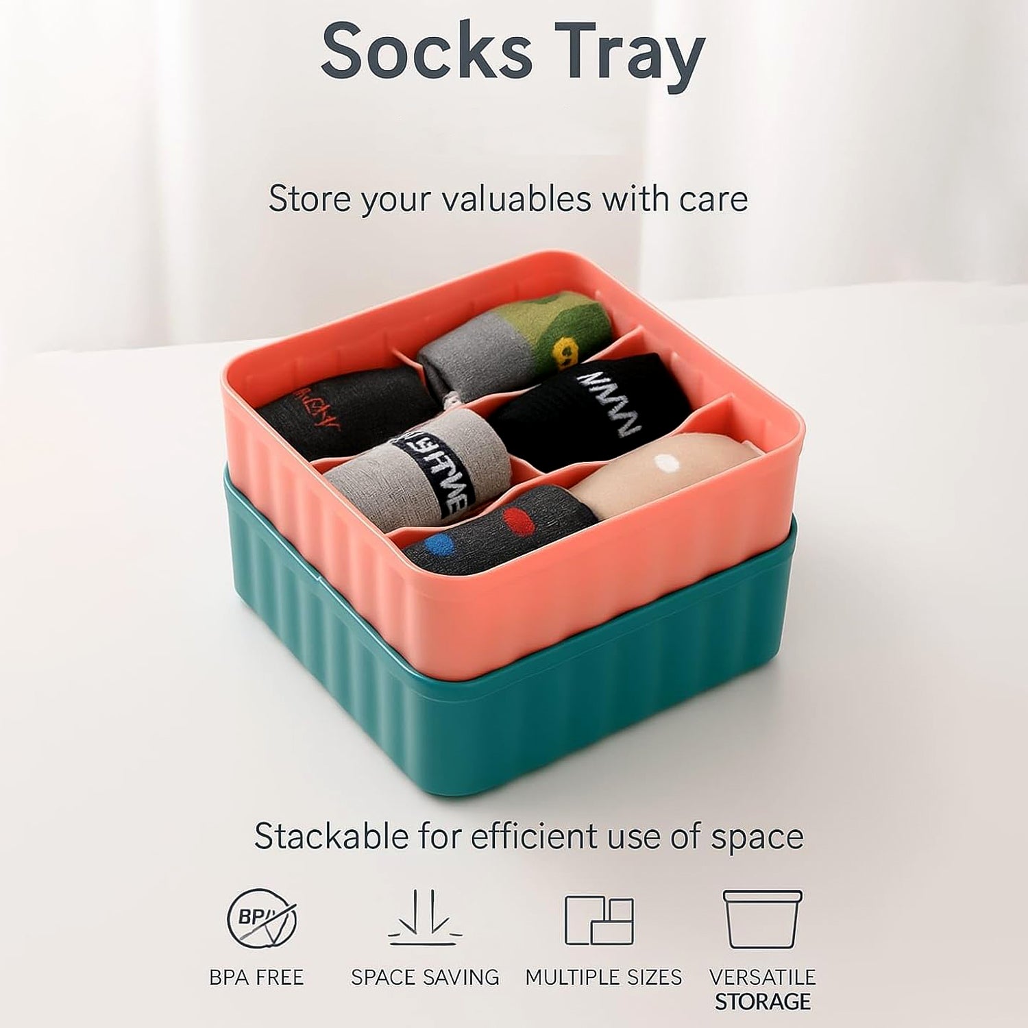Set of two Wukusy square organizer boxes with six compartments each, ideal for home organization and storage.