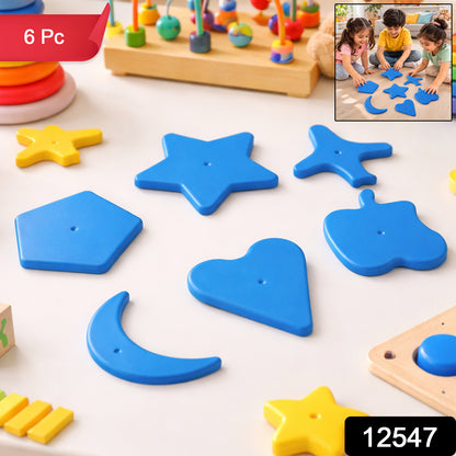 Kids learning shape puzzle toy set by Wukusy, featuring six colorful wooden puzzles with various geometric shapes for children.