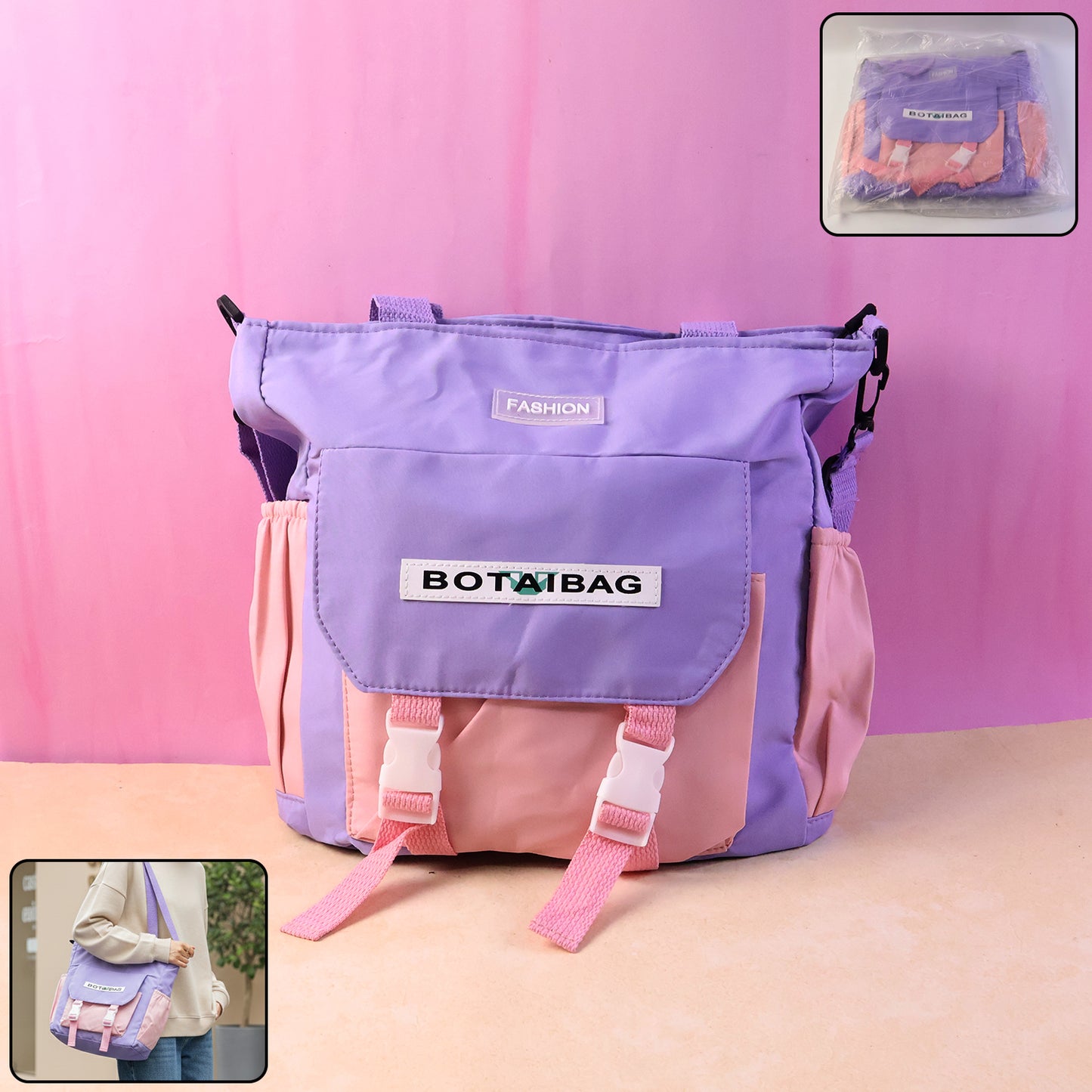 Wukusy trendy multi-pocket shoulder tote sling bag for travel, featuring multiple compartments and adjustable strap.