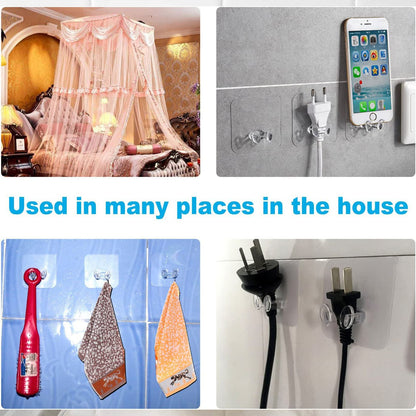 Set of five Wukusy adhesive plastic wall hooks with strong hold, ideal for hanging lightweight items in home or office.