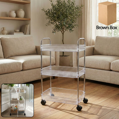 Wukusy 3-layer multipurpose storage trolley with wheels, featuring sturdy shelves and mobile design for versatile organization.