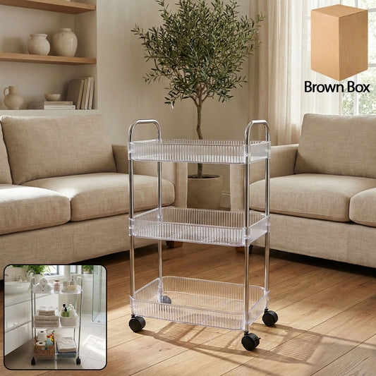 Wukusy 3-layer multipurpose storage trolley with wheels, featuring sturdy shelves and mobile design for versatile organization.