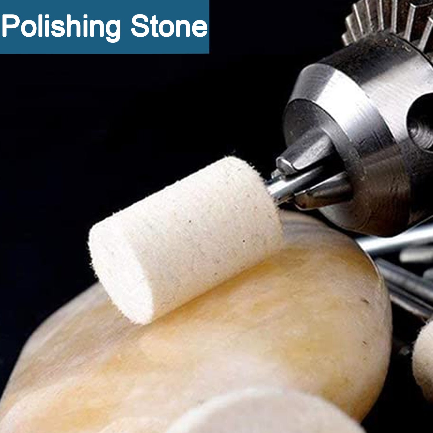 Set of three Wukusy wool felt polishing buffing wheels mounted on hardware for metal polishing and finishing tasks.