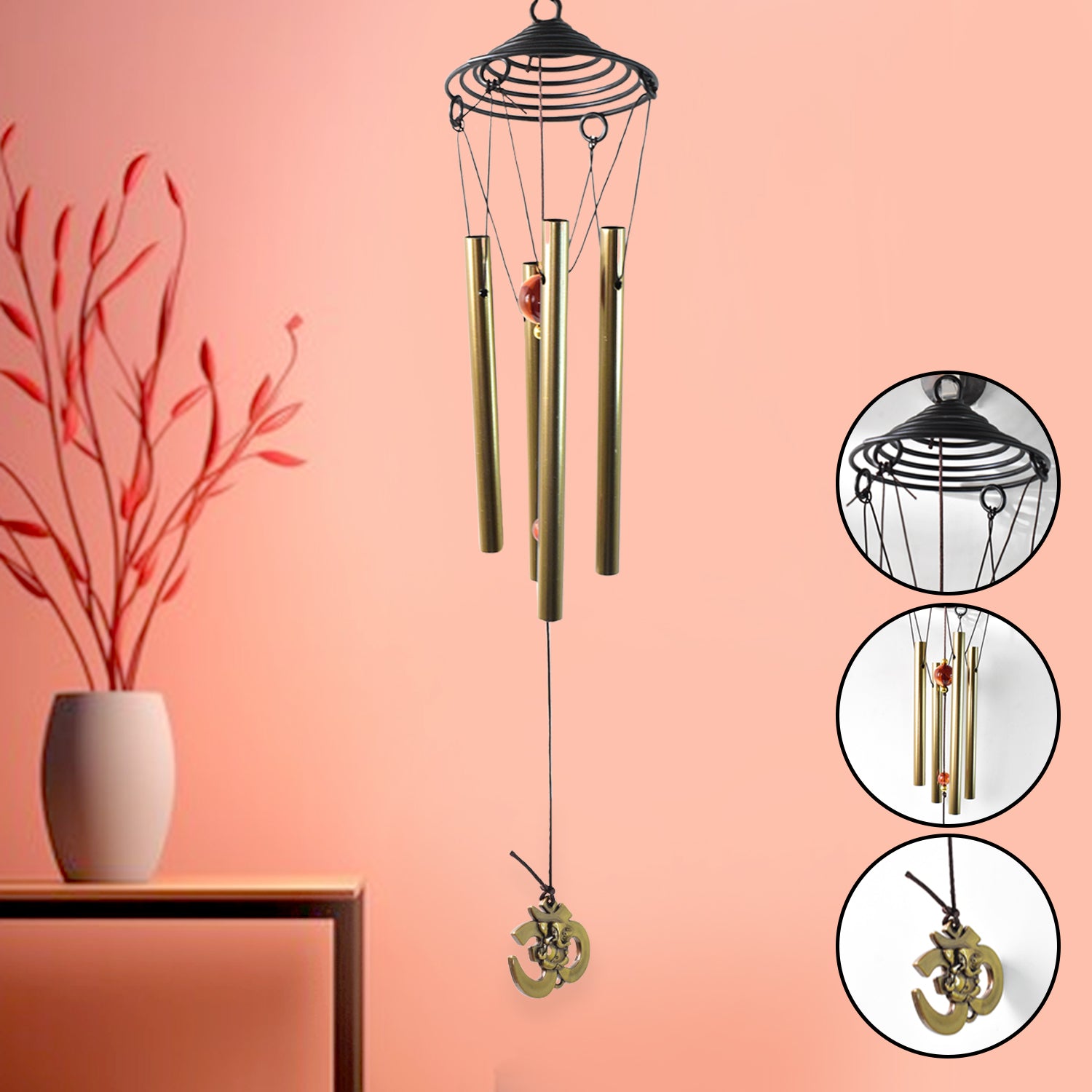 Wukusy outdoor hanging wind chime with dragonfly design, featuring metal tubes and decorative dragonfly for garden or porch decor