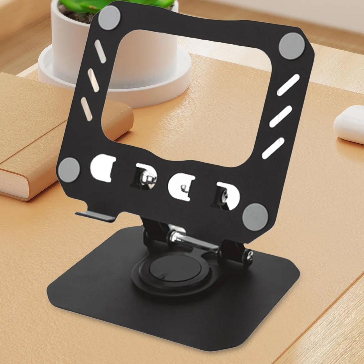 Wukusy foldable adjustable metal laptop stand with open design, portable and lightweight for ergonomic workspace setup.