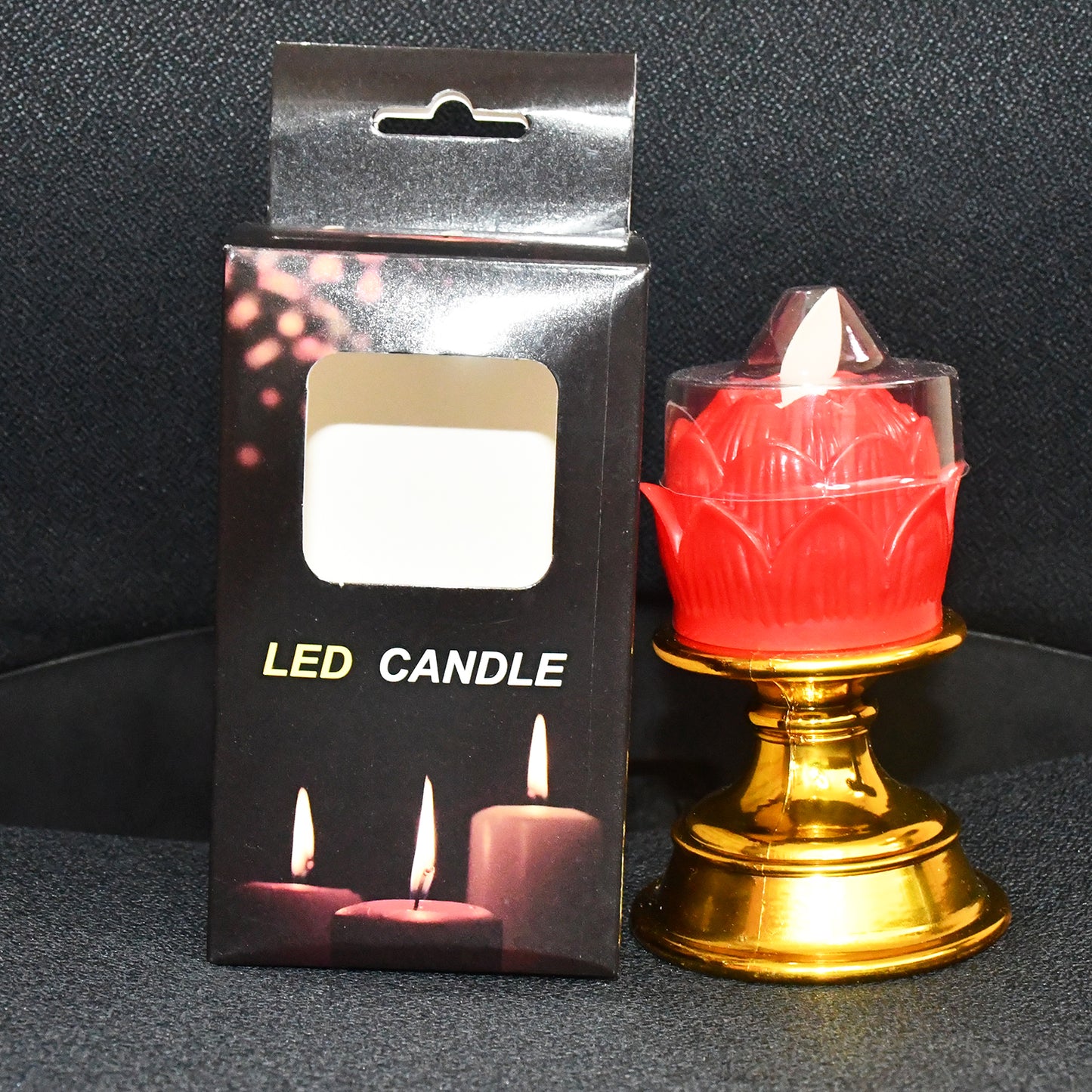Wukusy premium lotus-shaped LED flameless candle with decorative holder, elegant home decor piece, realistic flickering light.