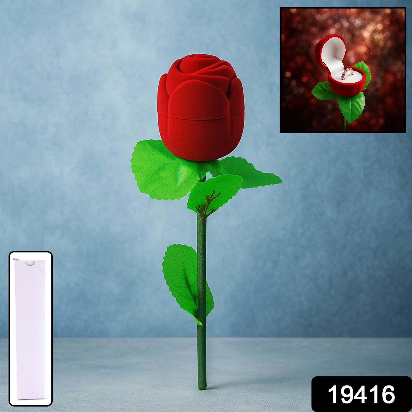 Artificial rose-shaped jewelry ring box by Wukusy, featuring a detailed rose flower design and compact storage for rings.