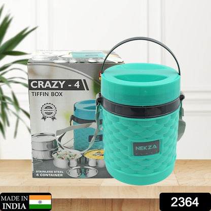 Wukusy stainless steel 4-compartment double wall insulated tiffin lunch box with handle, leakproof, BPA-free, stackable for office or home.