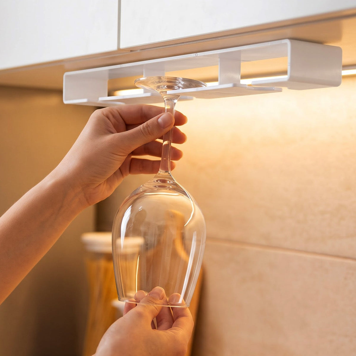 Under Shelf Wine Glass Hanger With 3 Slots For Kitchen Cabinet Storage (1 Piece)