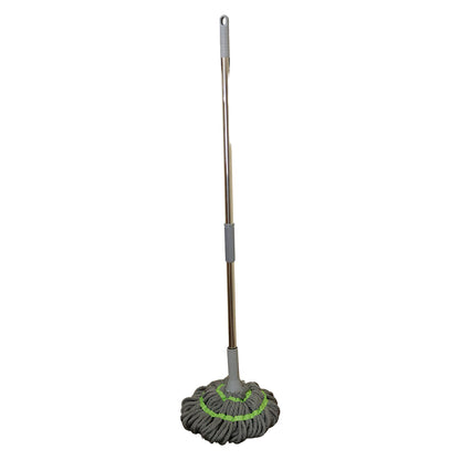 Wukusy 360 spin mop for floor cleaning with adjustable handle and microfiber mop head, displayed on a clean tiled floor.