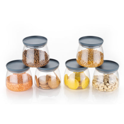 Set of 6 multicolour Matka-shaped jars with 900ml capacity by Wukusy, featuring air-tight, leak-proof lids for kitchen storage.