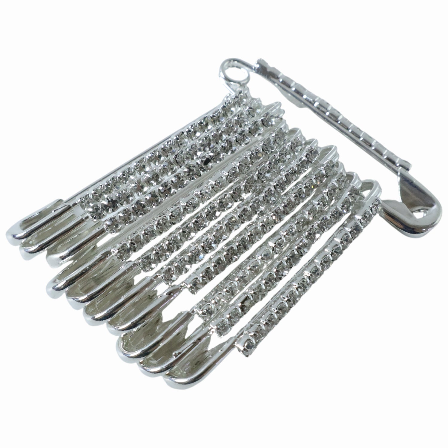 Set of 12 decorative silver finish safety pin brooches by Wukusy, featuring stylish and versatile accessory designs.