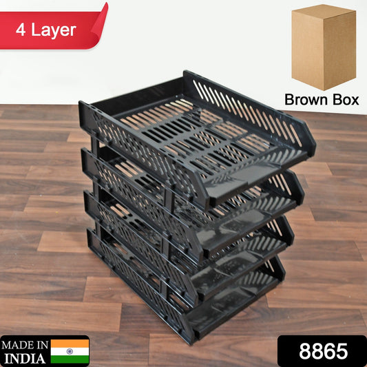 Wukusy four-layer file cabinet storage rack for office, with magazine and newspaper compartments, desktop filing and organization.