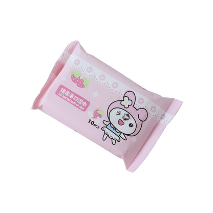 Cartoon printed soft wet wipes pack by Wukusy with 10 individual wipe packs for gentle cleaning and skincare.