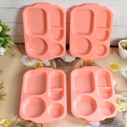 Wukusy 5363 unbreakable plastic food plates with five compartments, biodegradable square kitchen plates for serving meals.