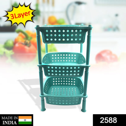 Wukusy 3-layer square kitchen trolley basket with multiple compartments for organizing kitchen tools and supplies.
