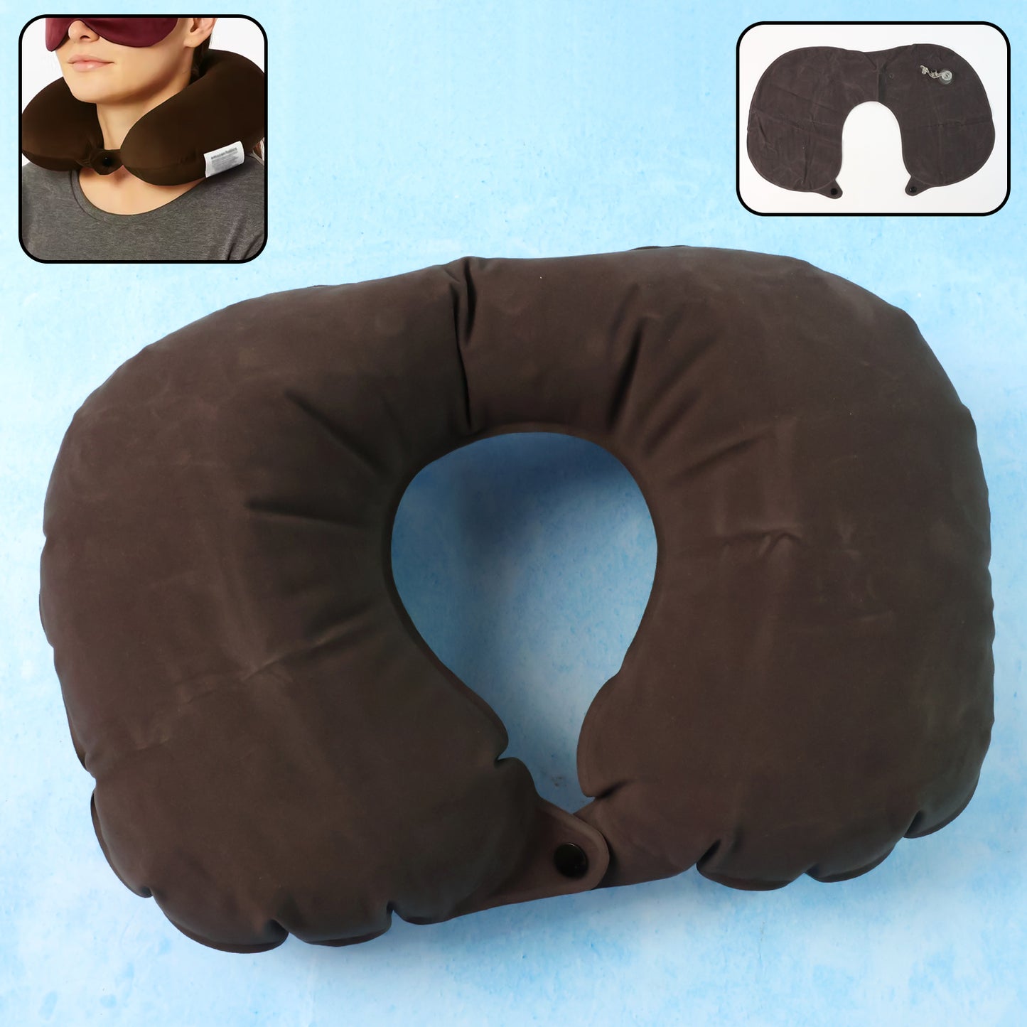 Wukusy inflatable U-shaped travel neck pillow for automotive use, providing comfortable support for neck during travel.