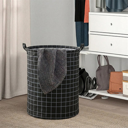 Wukusy foldable laundry storage basket in white with handles, measuring 44x35 cm, used for organizing laundry or household items.