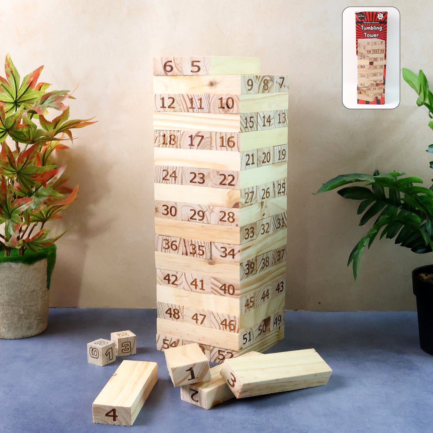 Numbered Wooden Tumbling Tower Game Set by Wukusy, colorful wooden blocks stacked for balance and fun.