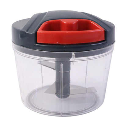 Wukusy compact manual vegetable chopper with stainless steel blades and plastic container, ideal for quick vegetable prep.