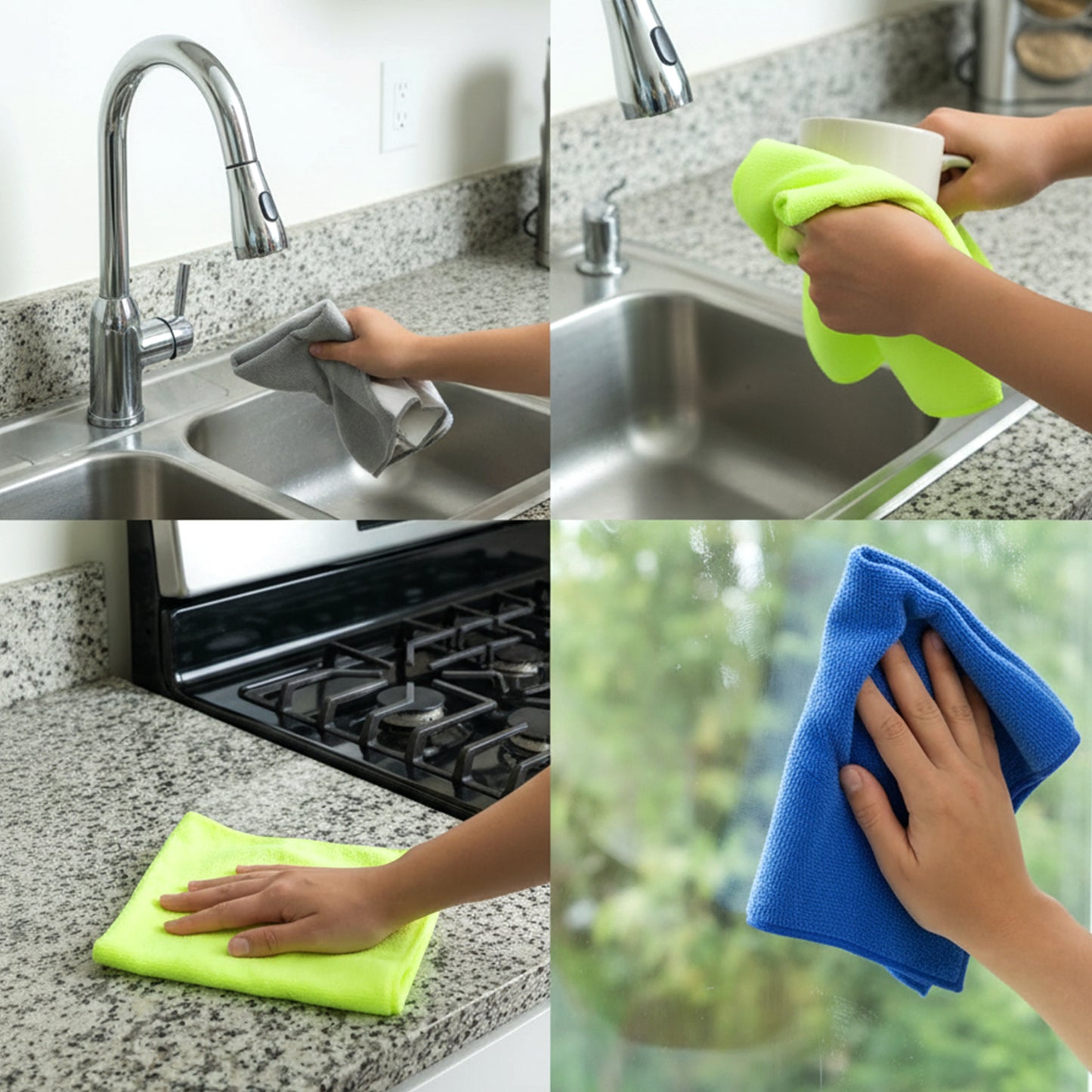 Set of four Wukusy microfiber dust cleaning cloths, soft and absorbent for effective home and surface cleaning.