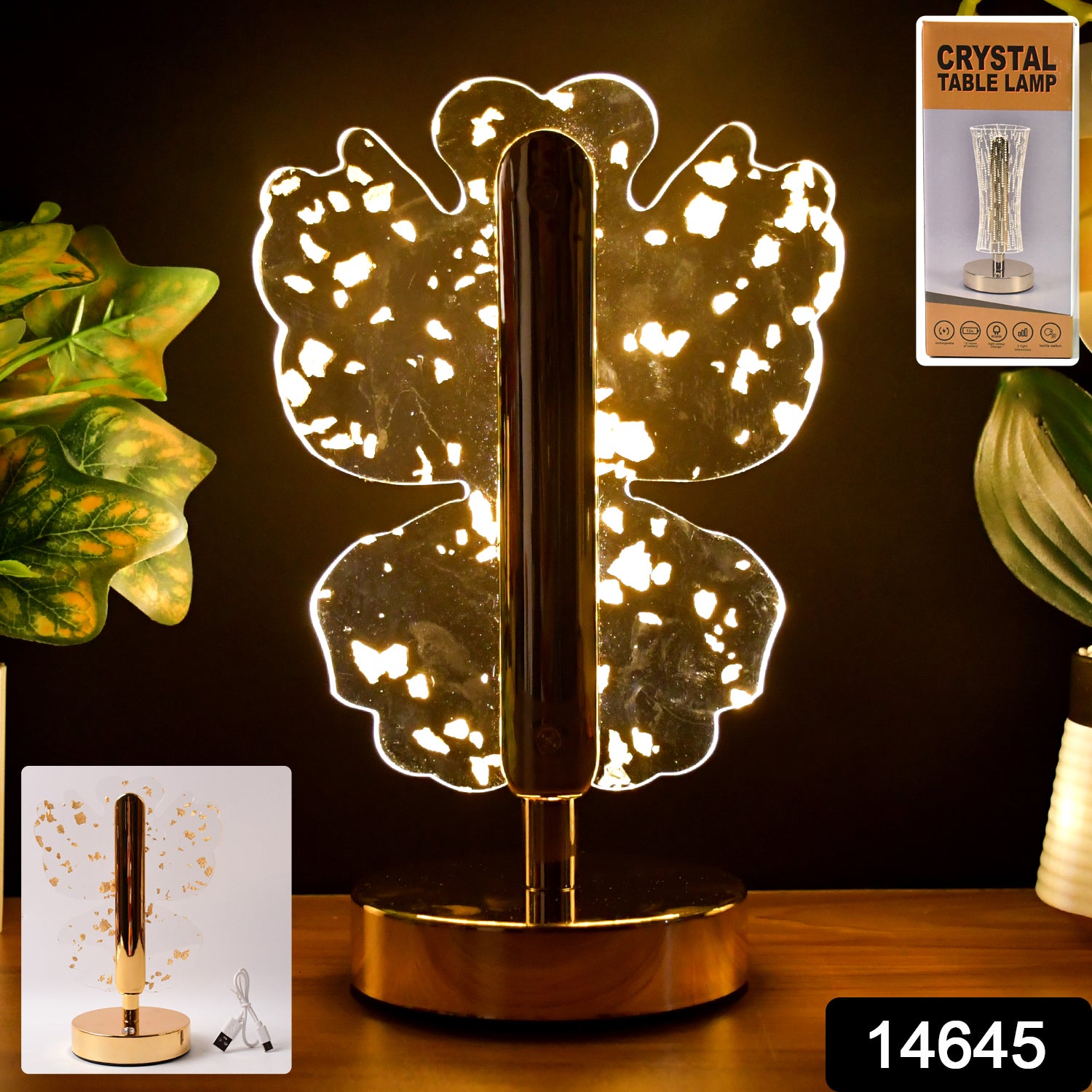 Luxury golden crystal LED table lamp by Wukusy, featuring a sparkling crystal design and warm ambient lighting for elegant home decor.
