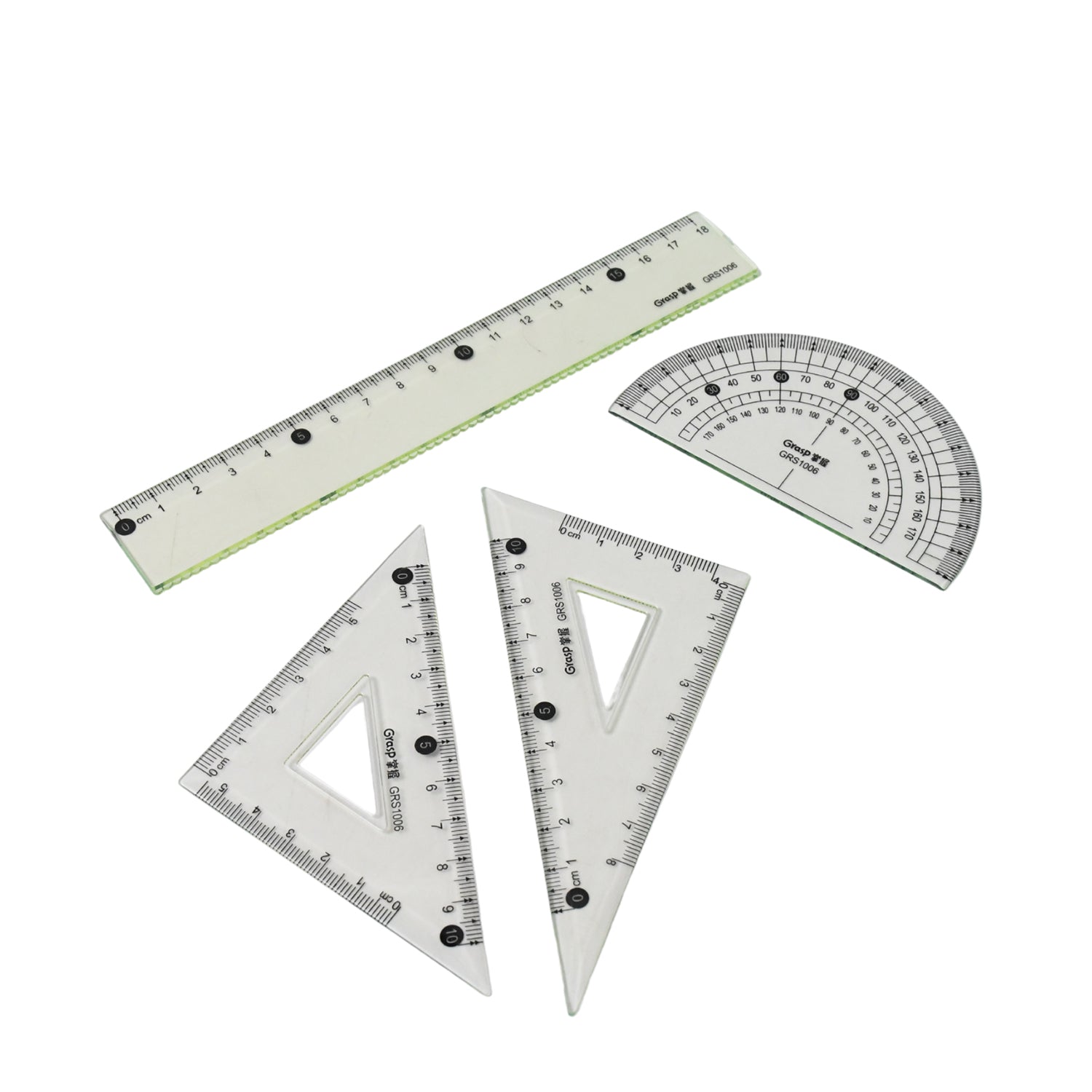 Wukusy 4-piece office geometry set with triangle ruler, protractor, and straight ruler for precise drawing and measurement.