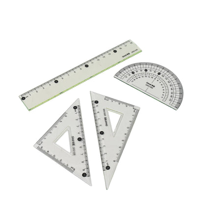 Wukusy 4-piece office geometry set with triangle ruler, protractor, and straight ruler for precise drawing and measurement.