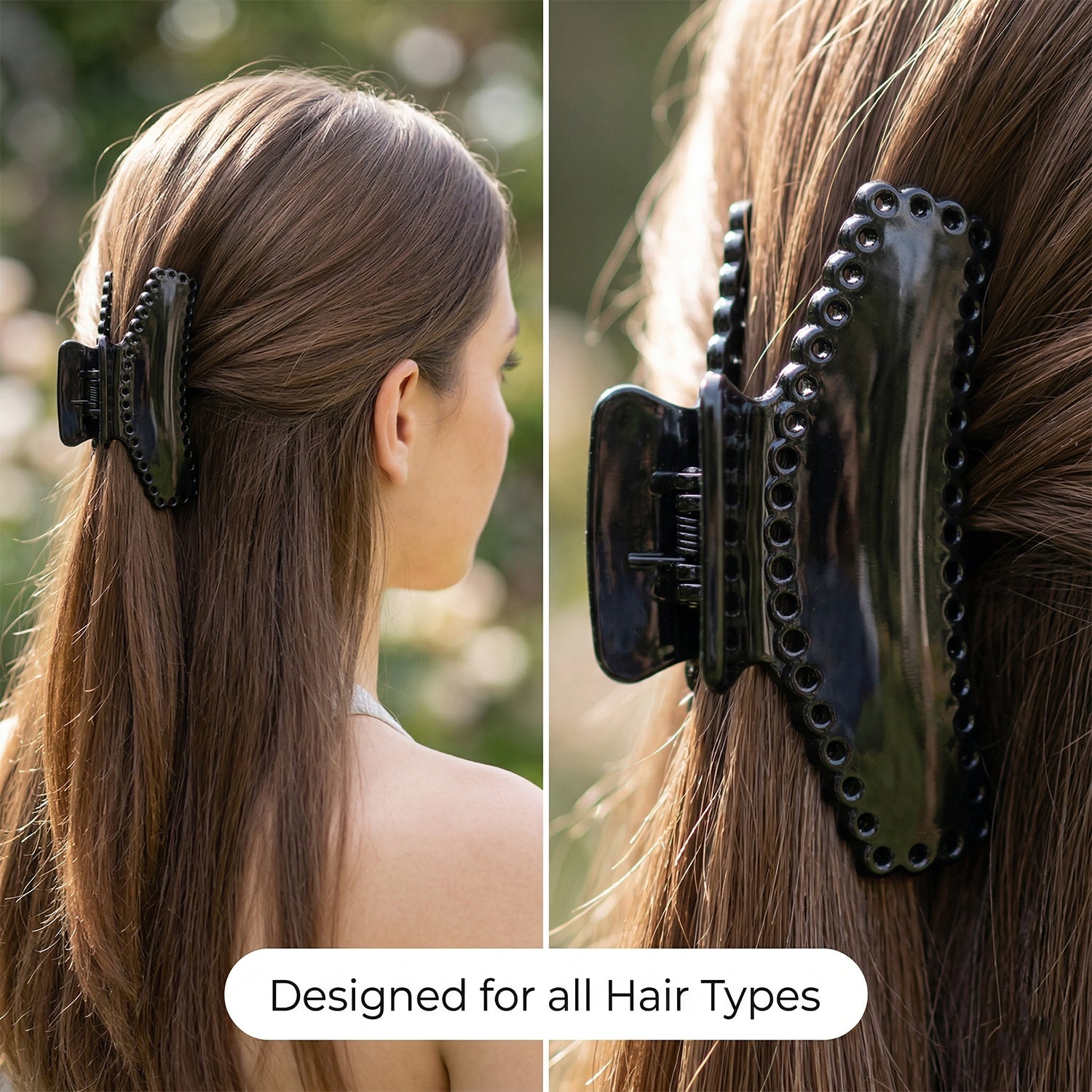 Elegant black hair claw clip by Wukusy, showcasing a sleek and stylish accessory for securing hair in various styles.
