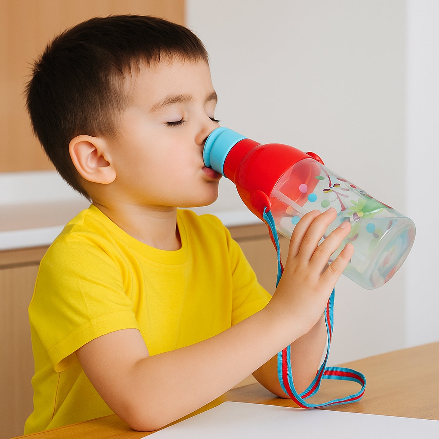 Transparent plastic sports water bottle by Wukusy with straw, Dori handle, 800ml capacity, leak-proof, ideal for kids, school, and gym.