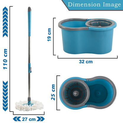 Wukusy 360-degree spin mop bucket set with adjustable stainless steel handle, including mop and bucket for easy cleaning.