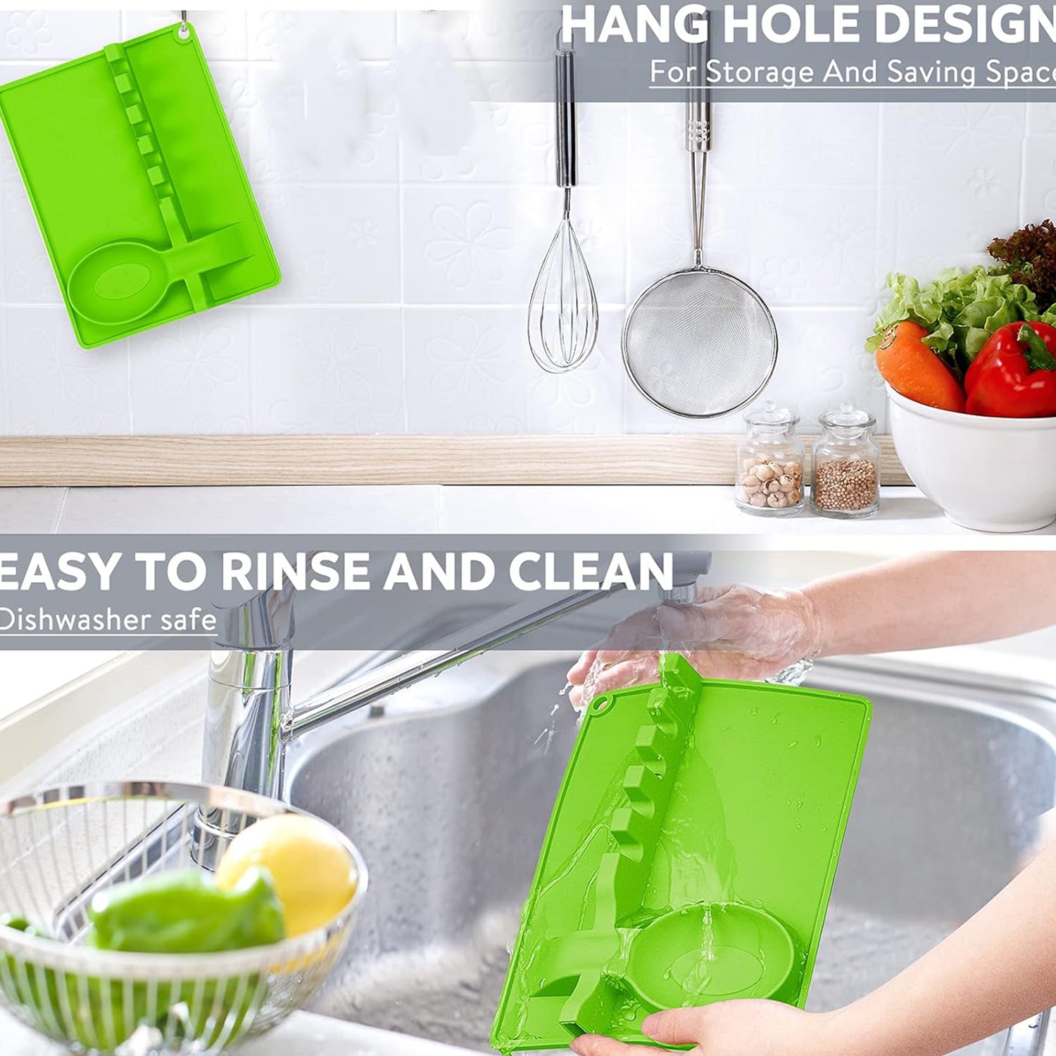 Wukusy 4-slots silicone multifunctional spoon holder with fork and spatula slots, kitchen tool for organizing utensils.