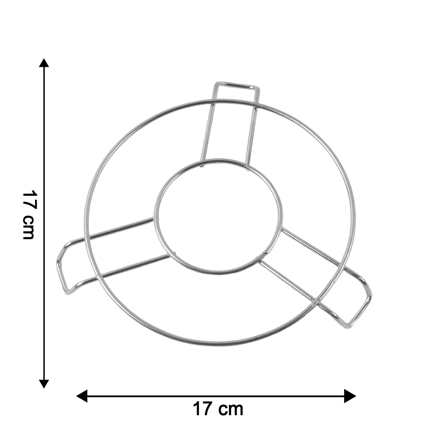Stainless steel round hot pot stand for table use, designed to hold hot pots securely during meals in the home and kitchen.